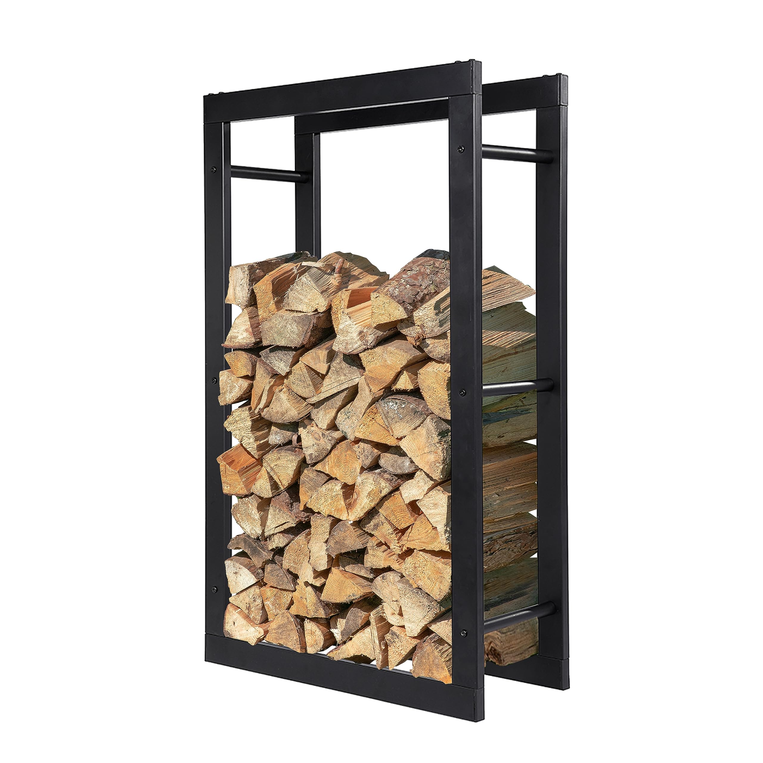 Loywe Estante de leña Estantería para Guardar Leña leñero interior y exterior Acero 60x25x100 cm Negro LW1081