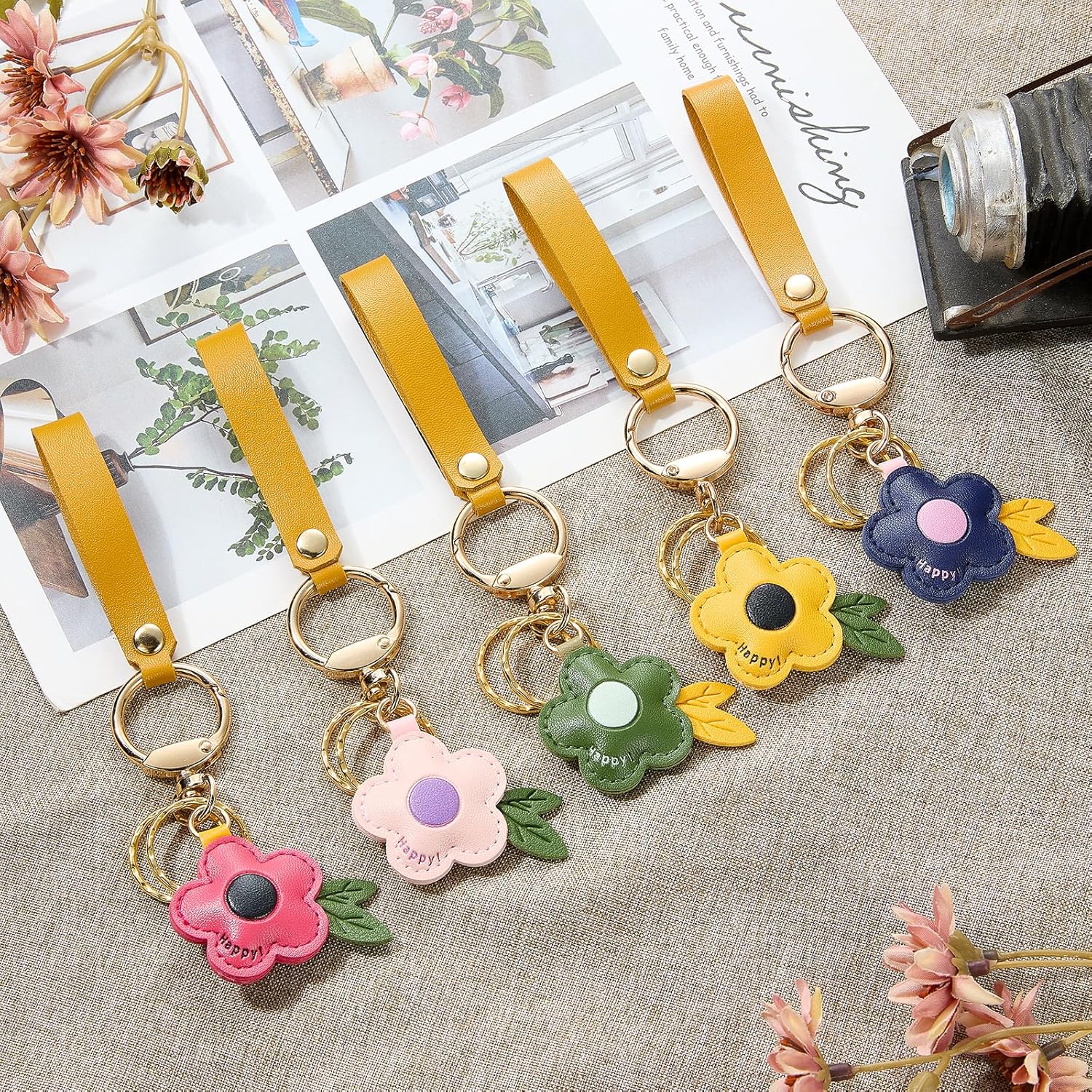 Leather Bag Charm for Handbags Flower Purse Charms with Alloy Ring Buckle for Purse Bag Charm Backpack Women - Image 6