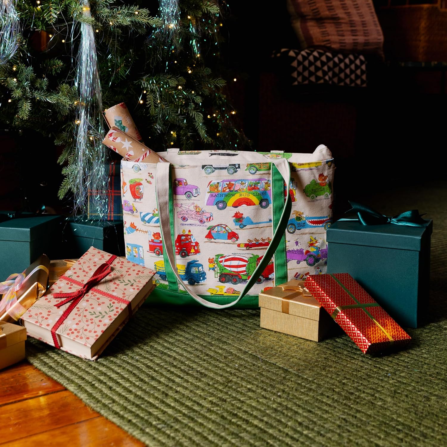 Out of Print Cars and Trucks and Things That Go Zippered Tote Bag with Inner Pocket - Richard Scarry Gift for Book Lovers