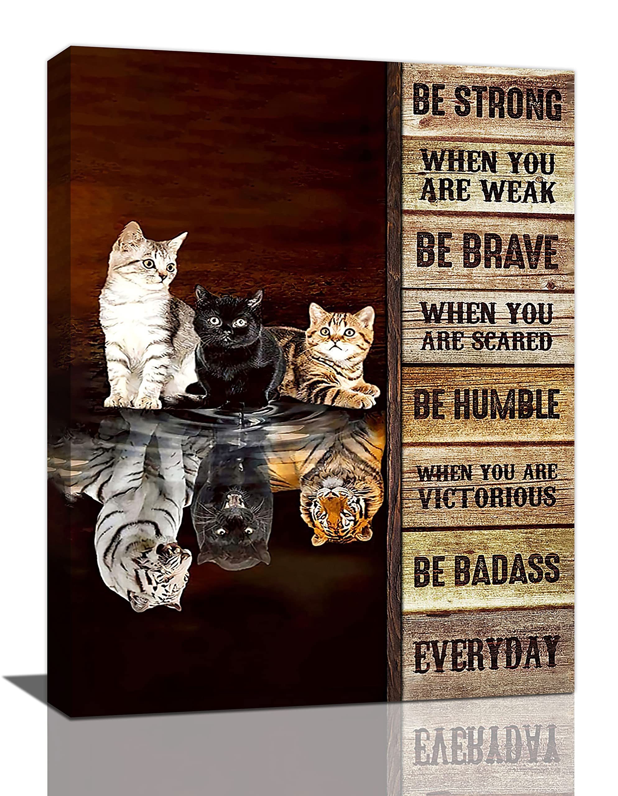 LMYSXAOZ Cat Wall Art Motivational Tiger Pictures Decor Mindset Is Everything Canvas Prints Painting Artwork Home Office Decorations For Bathroom Living Room Bedroom Framed 12"x16"