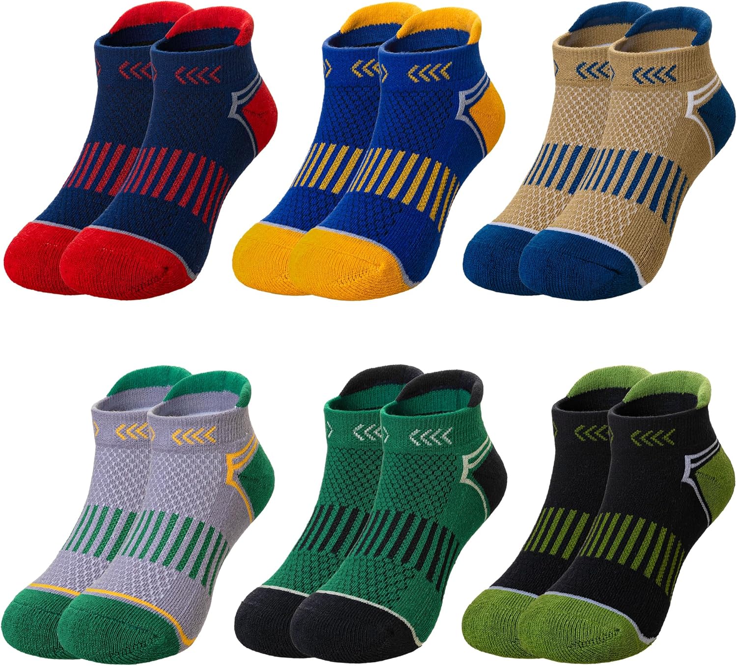 Eyean Boys Athletic Half Cushioned Ankle Socks Kids Cotton Sport Low Cut Socks 6 Pairs