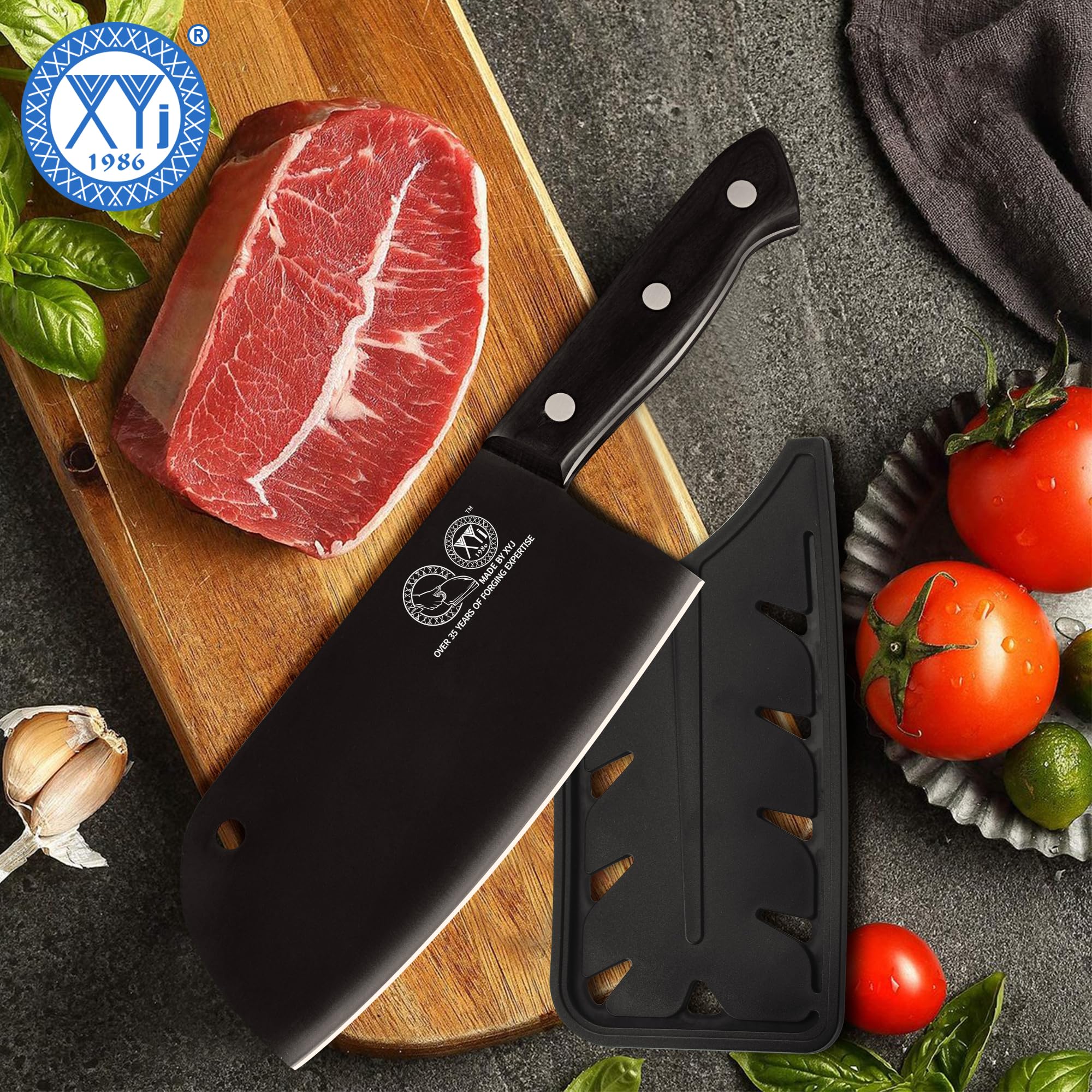 XYJ Full Tang Cuchillo Santoku de Acero Inoxidable Cuchillo de Chef serbio Nakiri de 7 Pulgadas con Protectores de Hoja