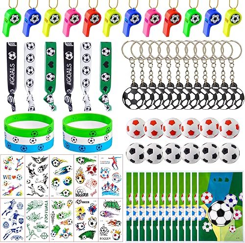 Juego de suministros de fiesta de fútbol con 80 piezas temáticas de fútbol, decoraciones de fiesta de cumpleaños, calcomanías de juguete, borrador,