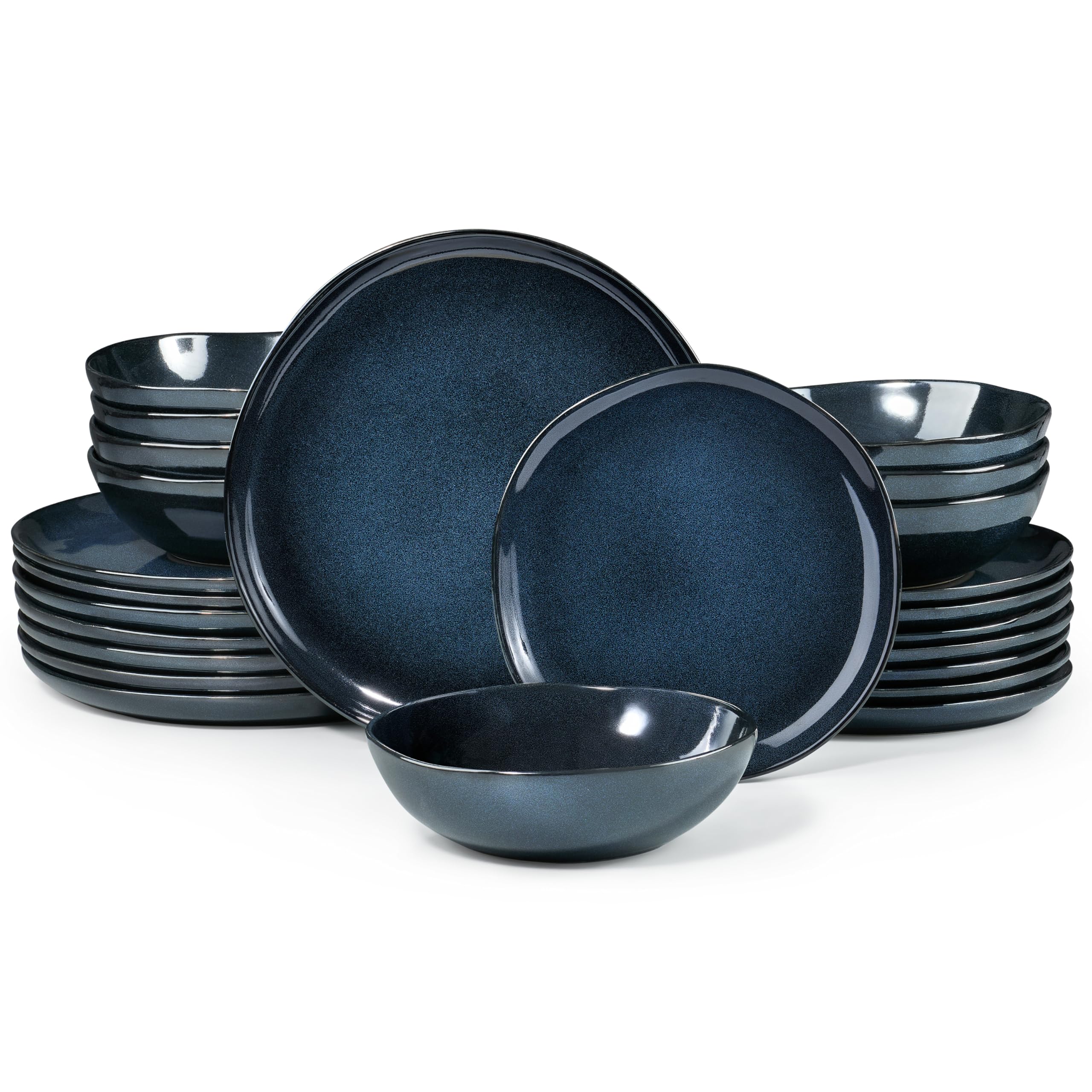 HaWare Plates and Bowls Set, Stoneware Dinnerware Sets, 24-Piece Hand-painted Dishware for 8, Ceramic Dinner Set for Home Kitchen, Microwave and Dishwasher Safe, Reactive Starry Blue