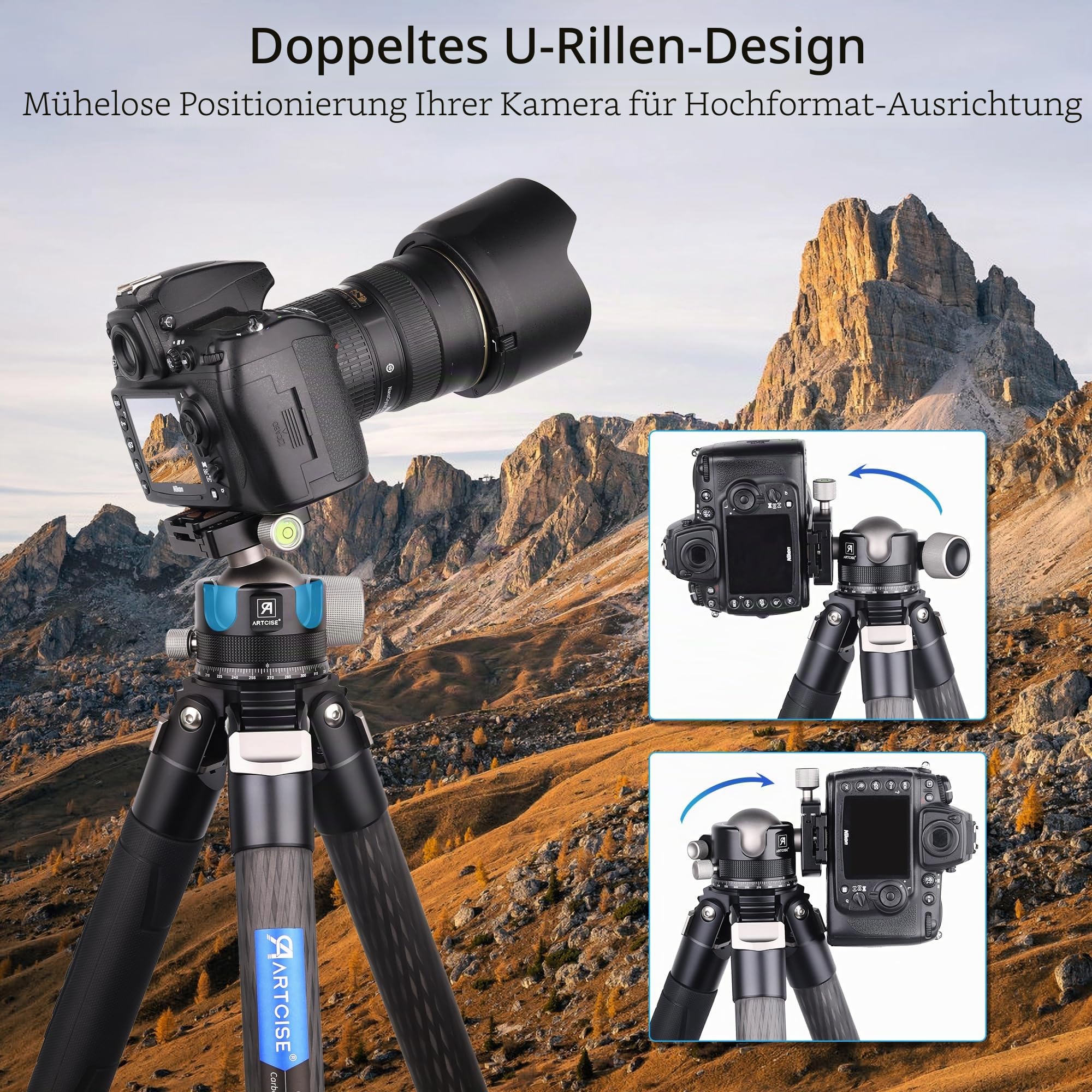 55mm Low Profile Kugelkopf, ARTCISE KB55 Heavy Duty Stativkopf aus Vollmetall mit DREI 1/4" Schnellwechselplatten für Stativ, Einbeinstativ, DSLR, Camcorder, maximale Belastung 40kg.