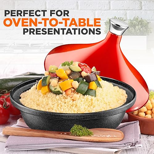 Miniatura 6 de NutriChef Olla marroquí Tagine para cocinar, olla de hierro fundido de alta calidad con perilla de acero inoxidable y tapa esmaltada de porcelana en