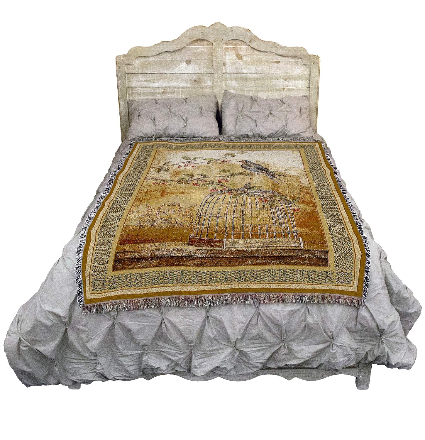 Pure Country Weavers - Oiseav Cage Cerise II Woven Tapestry Throw Blanket with Fringe Cotton USA Size 72 x 54