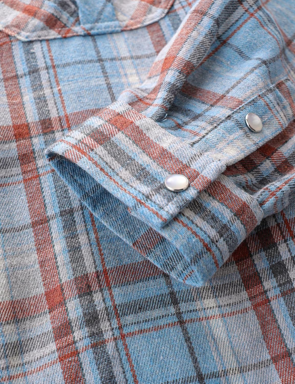 JOGAL Mens Western Pearl Snap Shirts Plaid Lightweight Flannel Shirt Long Sleeve Work Shirts for Men - Image 5