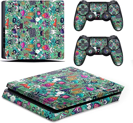 Fox Micro® PS4 Slim Console Graffti Music Skin Decal Vinal Sticker & 2 Controller Decal Vinyl Protective Covers Stickers for PlayStation 4 Slim