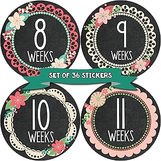 Pregnancy Weekly Belly Growth Stickers - Week to Week Pregnant Expecting Photo Prop - Maternity Keepsake - Baby Bump - Large Set of 36 Weekly Photo Sticker