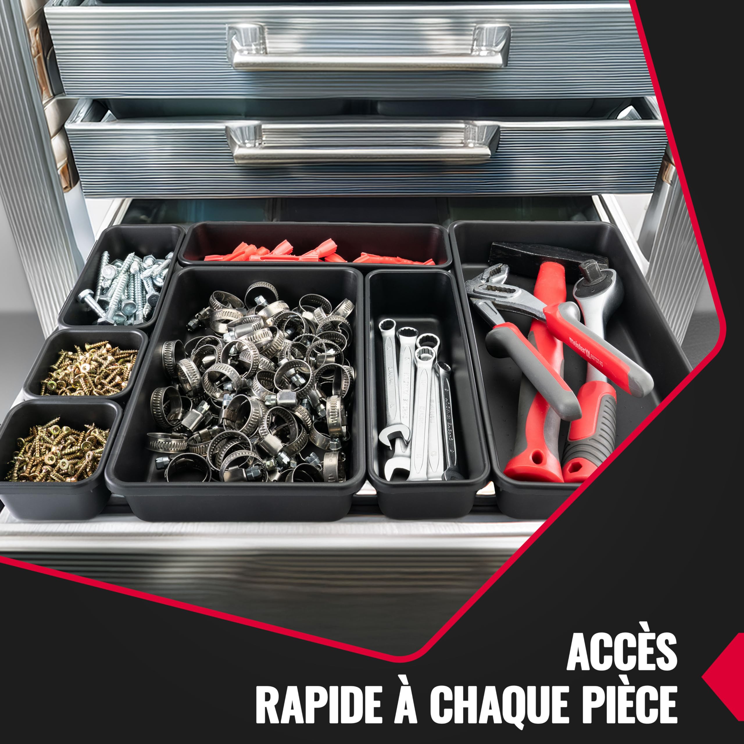 POPPSTAR 69x Organisateur de tiroirs pour atelier - Bureau, 5 tailles différentes, plastique, noir