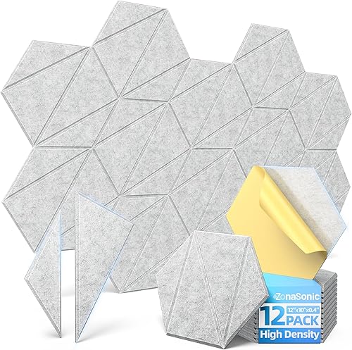 Paquete de 12 paneles acústicos con paneles autoadhesivos de espuma a prueba de sonido de 12 x 10 x 0.4 pulgadas para paredes, paneles de pared