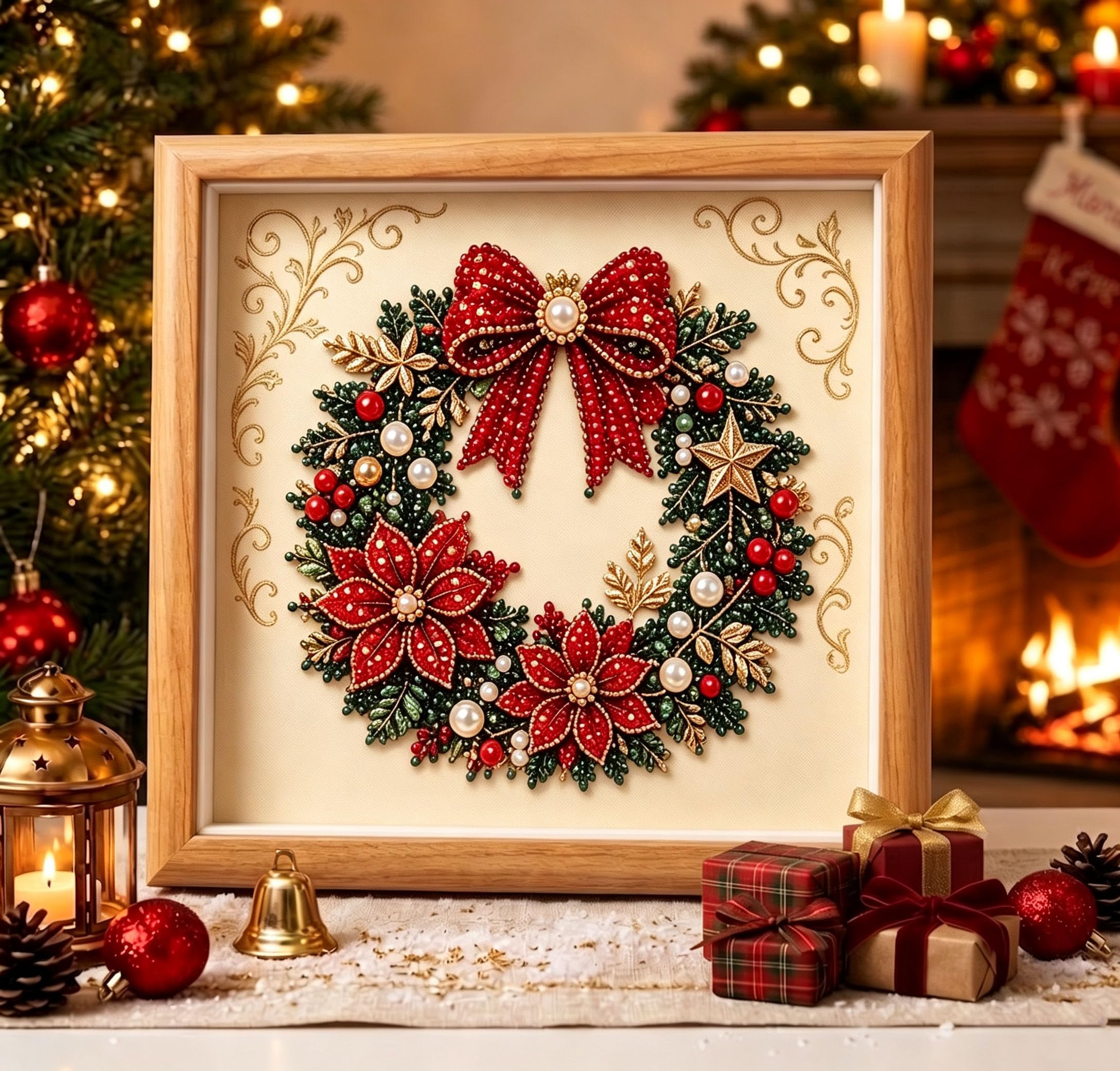 Pearl Diamond Painting Kit - Christmas Wreath Decor -1 Pearl Diamond Painting Kit - Christmas Wreath Decor -1