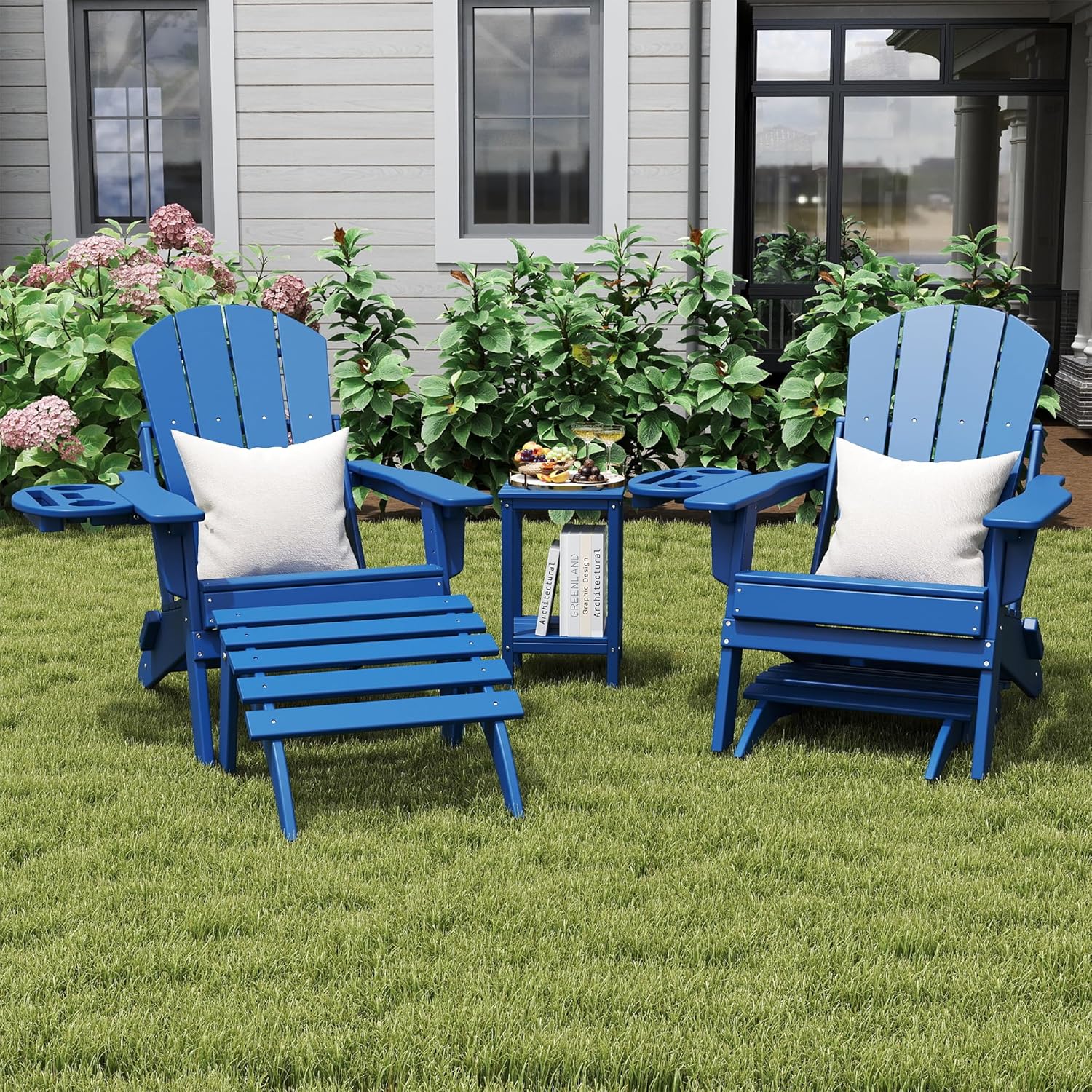 NAVINE Adirondack Ottoman, Folding Adirondack Ottoman for Adirondack Chair, HDPE All Weather Outdoor Footstool for Patio, Backyard, Porch, Garden, Navy Blue