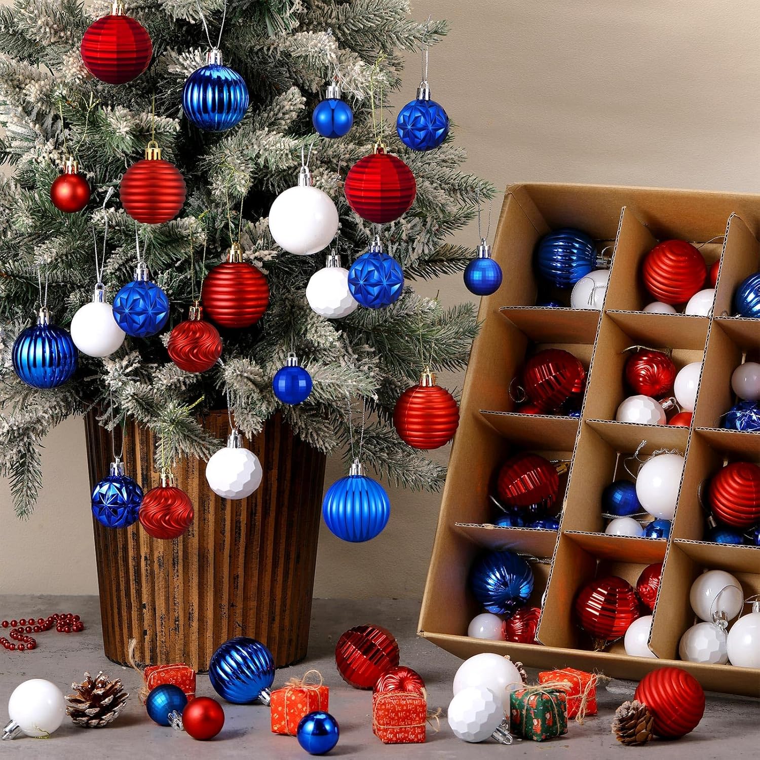 72 Pcs Christmas Ball Ornaments Bulk Emerald Green Gold White Tree Ornaments 1.57/1.97/2.36 Inch Shatterproof Matte Glitter Xmas Baubles Assorted Vintage Christmas Decor for Xmas Tree Home