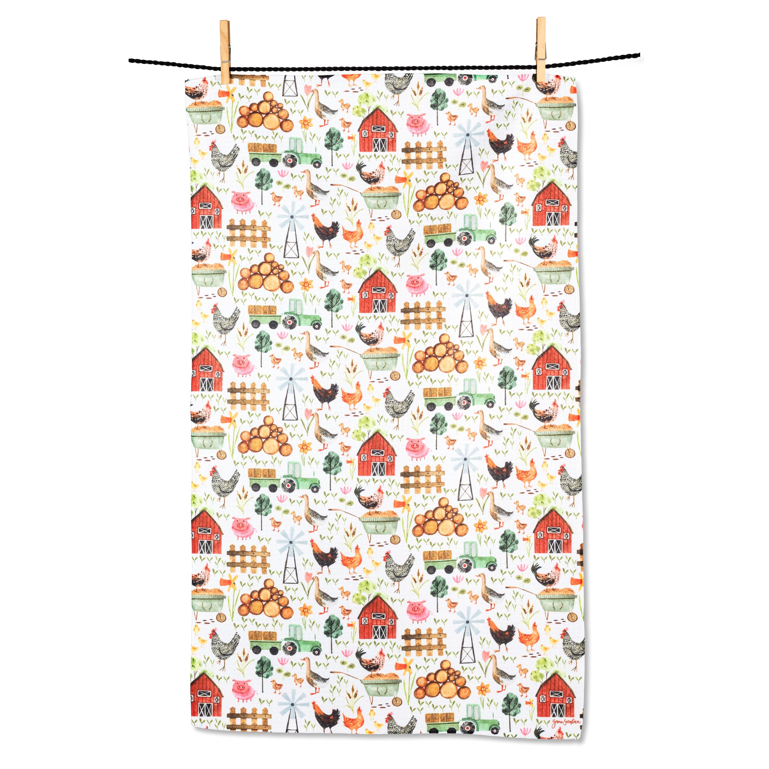 Abbott Collection Home Ivory/Red Barnyard Images Tea Towel