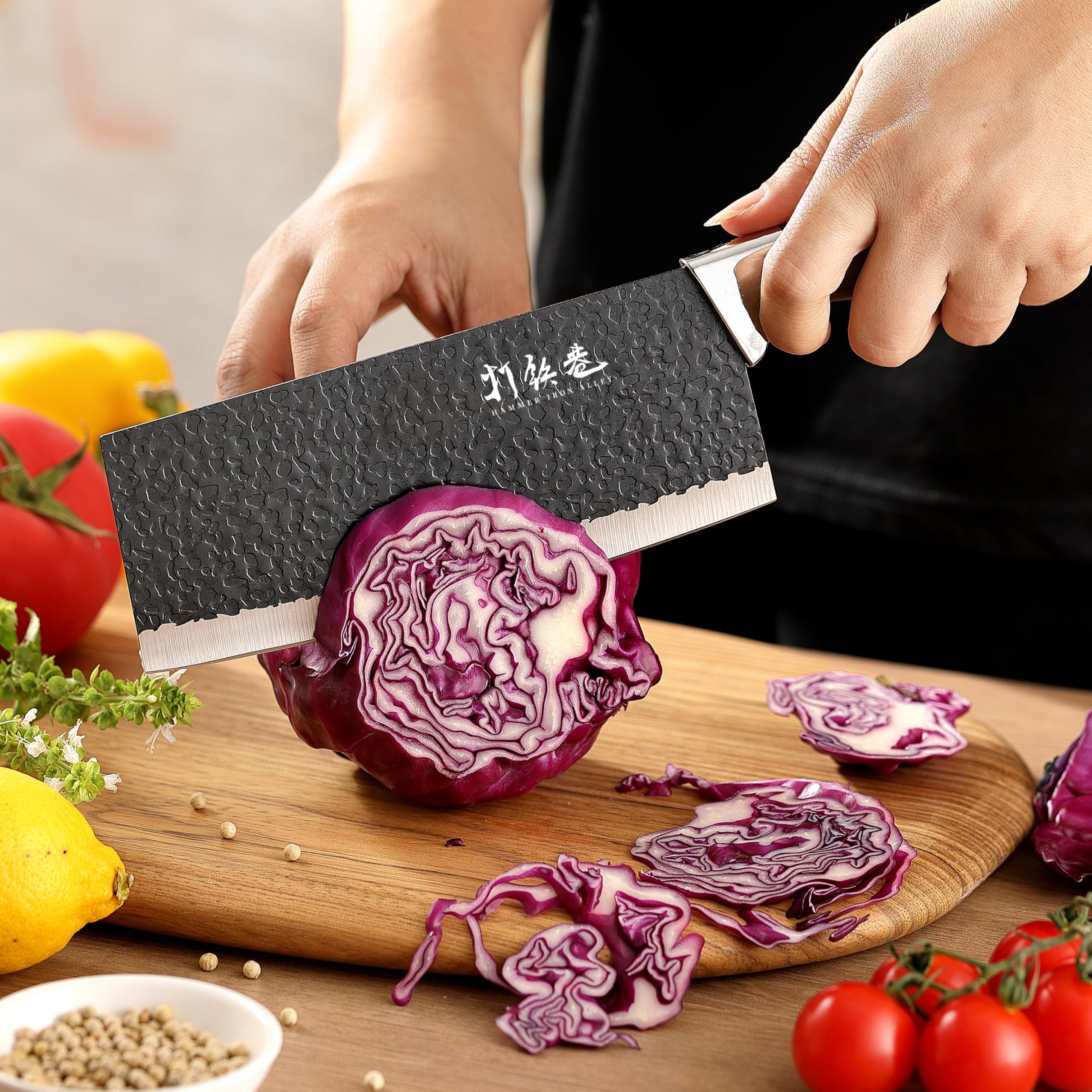 5 PCS kitchen Chef Knife Set, include 7 inch cleaver, 7 inch Santoku, 4.5 inch utility knife, Kitchen Scissors and Peeler — Amazon image 8