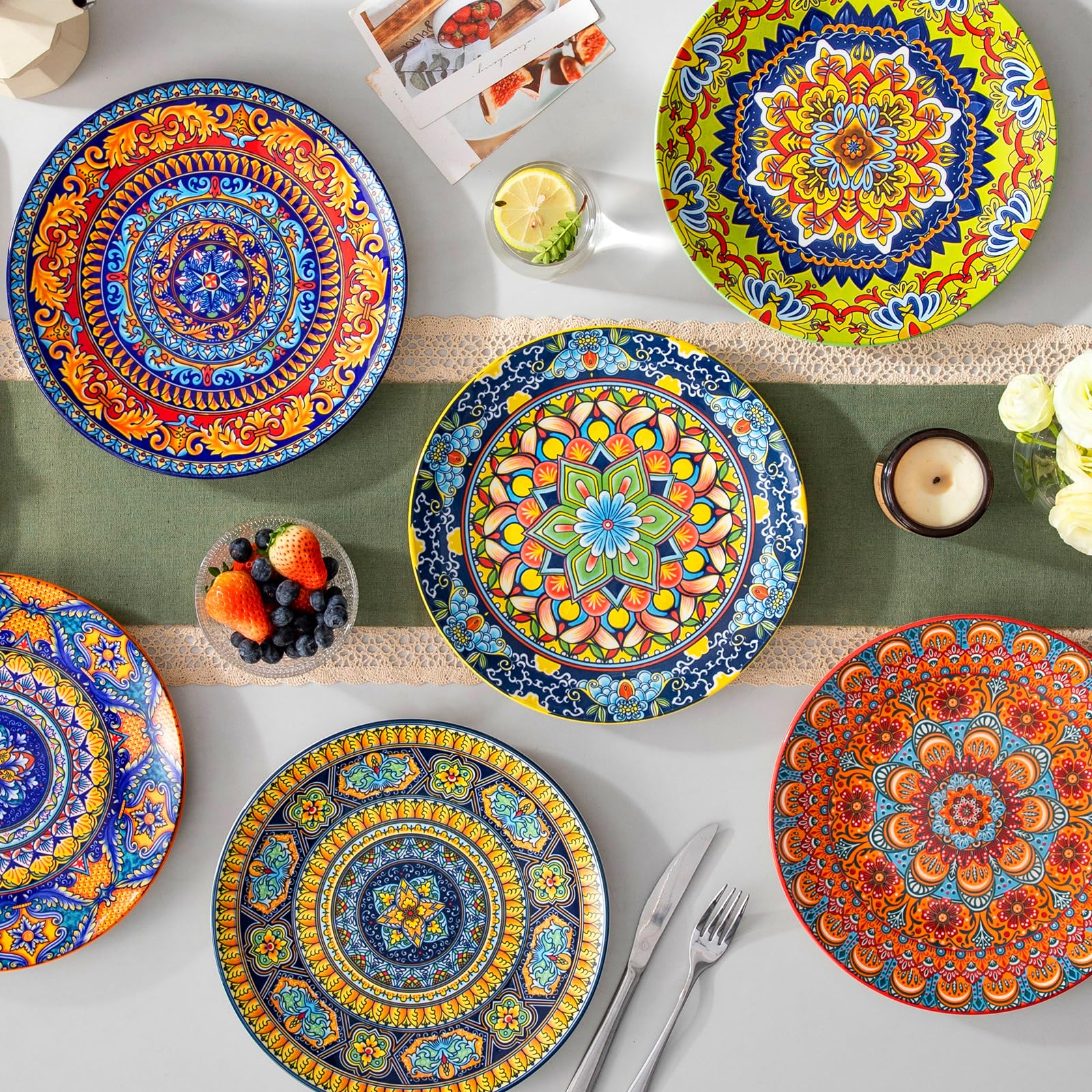 vancasso Lot de 6 assiettes plates, KRVI Lot de 6 assiettes plates, Ø 27 cm Lot d'assiettes adaptées au lave-vaisselle et au micro-ondes, assiettes à pâtes, assiettes à petit-déjeuner