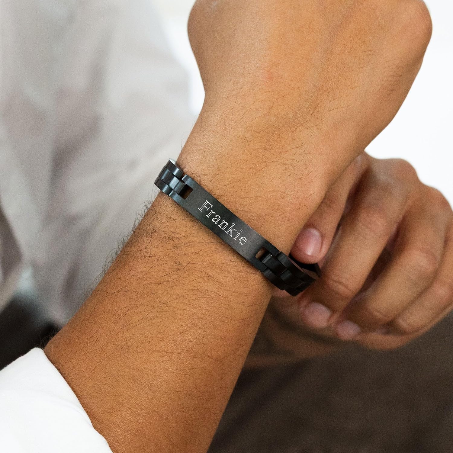 EVE'S ADDICTION Custom Stainless Steel Black Plated Men's ID Bracelet, 8.5 inches - Men's Personalized Name Bracelet - Custom Jewelry for Men - Gift for Dad - Gifts for Dad