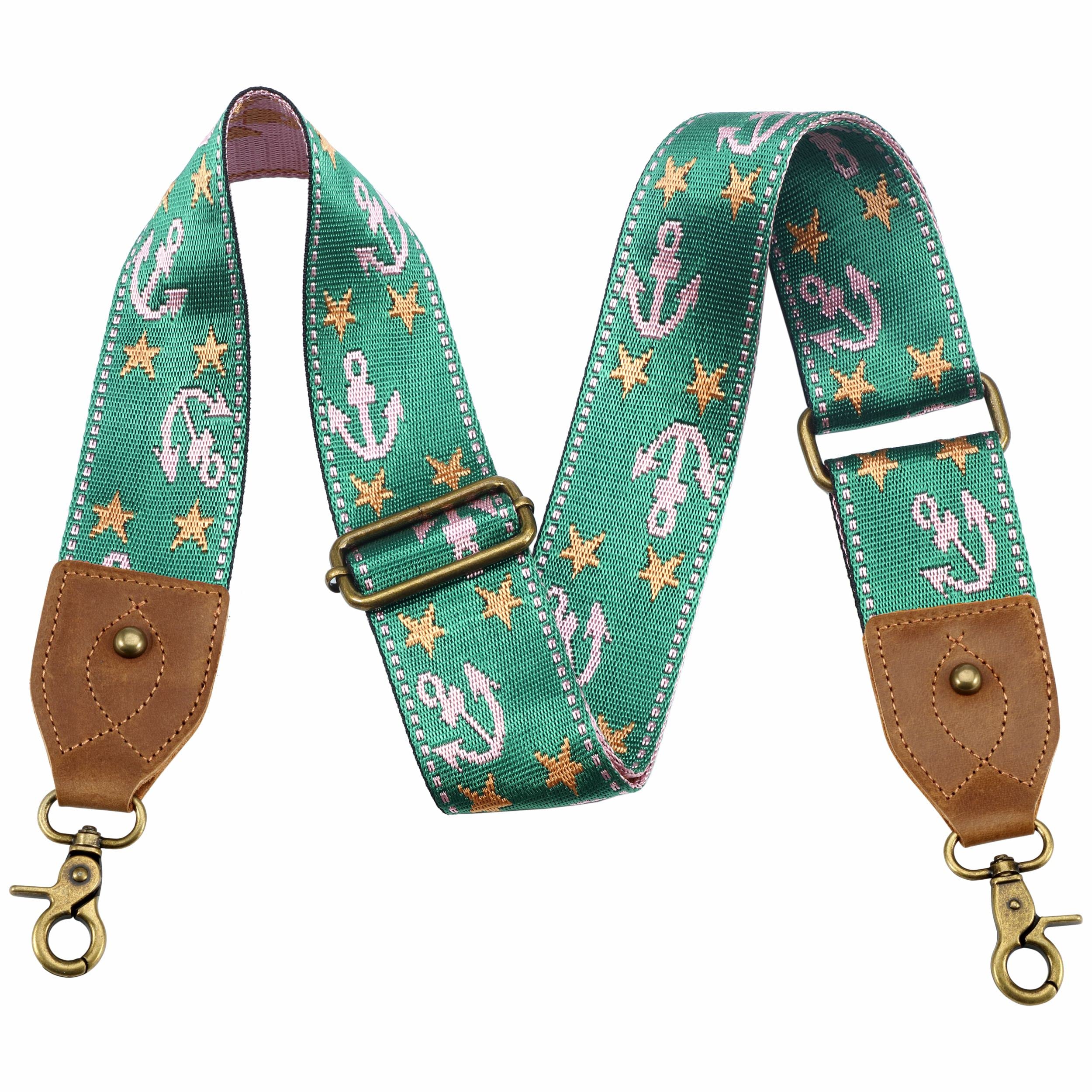 Nefelibata Purse Strap-2"Crazy Horse Leather Bag Strap Adjustable Replacement,Retro Jacquard Embroidery Crossbody Straps