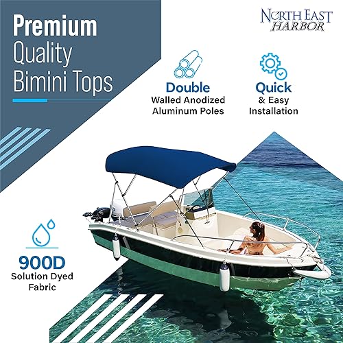 Miniatura 2 de NEH - Bimini Tops de 3 lazos para barcos, postes de soporte, lona 900D marina a prueba de decoloración, funda de almacenamiento universal para