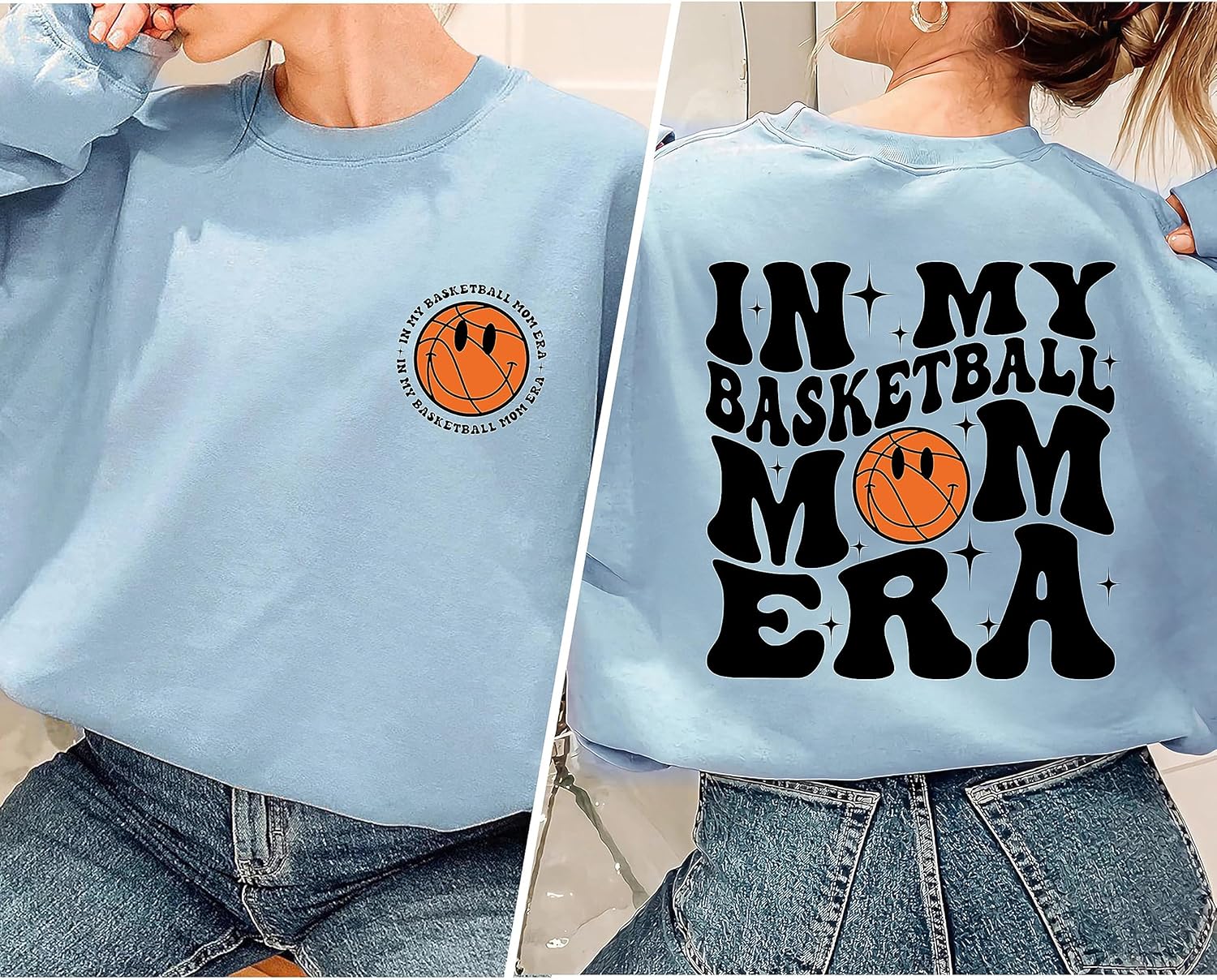 in My Basketball Mom Era Sweatshirt 2 Sided, Retro Groovy Sport Mom Crewneck, Funny Basketball Mama Sweater