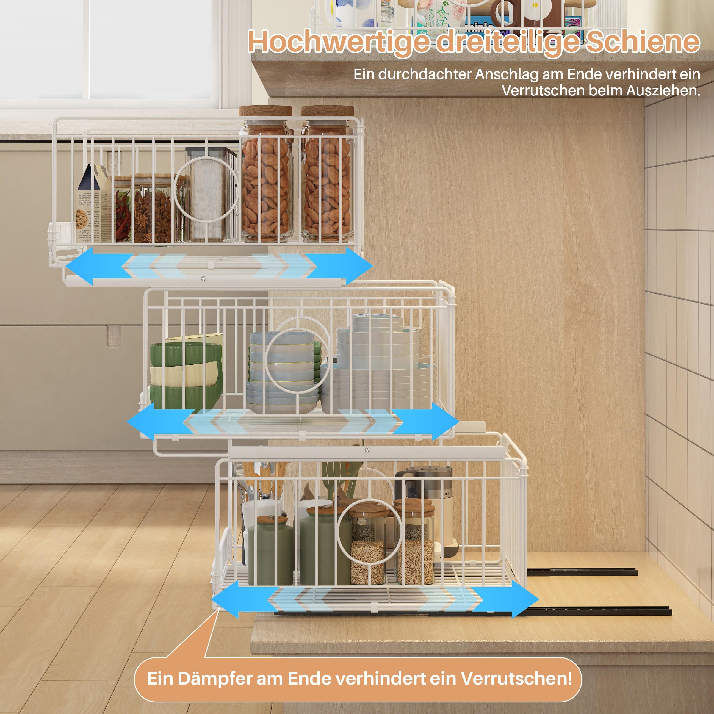Ausziehbar & Stapelbar Kleiderschrank Organizer, 4 Stück Metall Aufbewahrungsbox, Schubladen Aufbewahrung für Kleidung, Küche, Waschküche, Spielzeug, Kein Bohren, Weiß