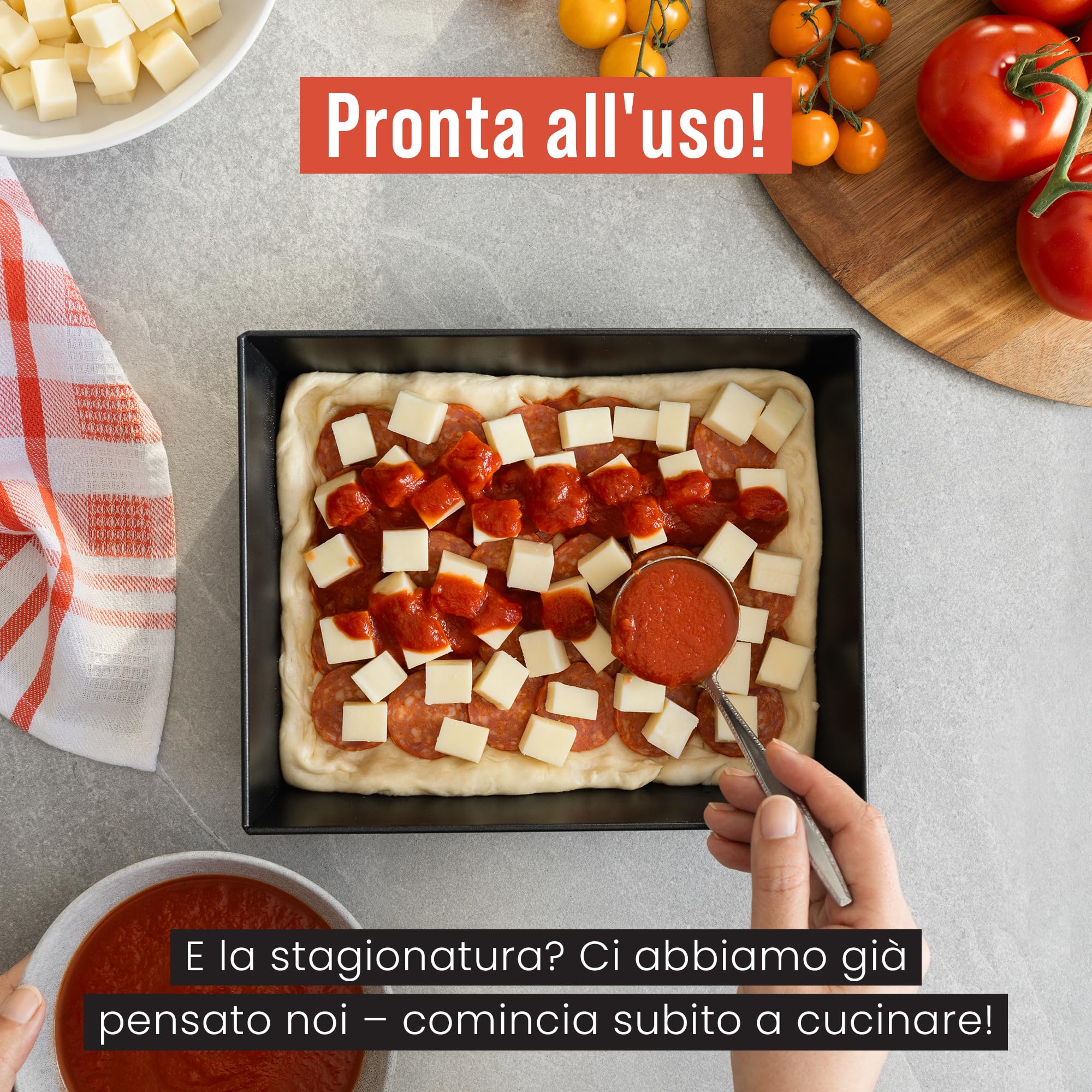 Chef Pomodoro Teglia Forno Rettangolare, Teglia da Forno per Pizza Alta, Focacce e Torte in Alluminio Antiaderente Anodizzato, Lasagnera Con Strato Oleoso Antiaderente (25 X 20 cm)