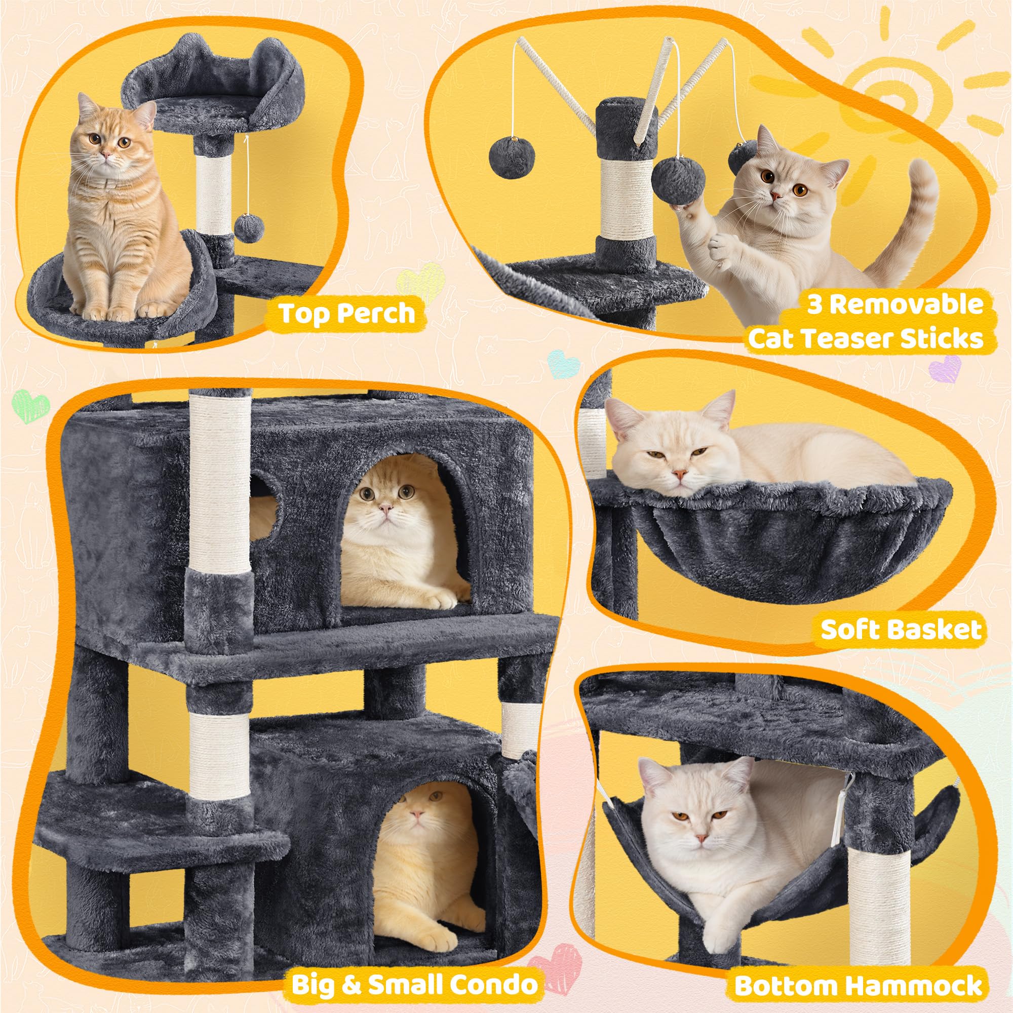 Amazon.com : Yaheetech Cat Tree, 67in Large Tower w/ 3 Removable
