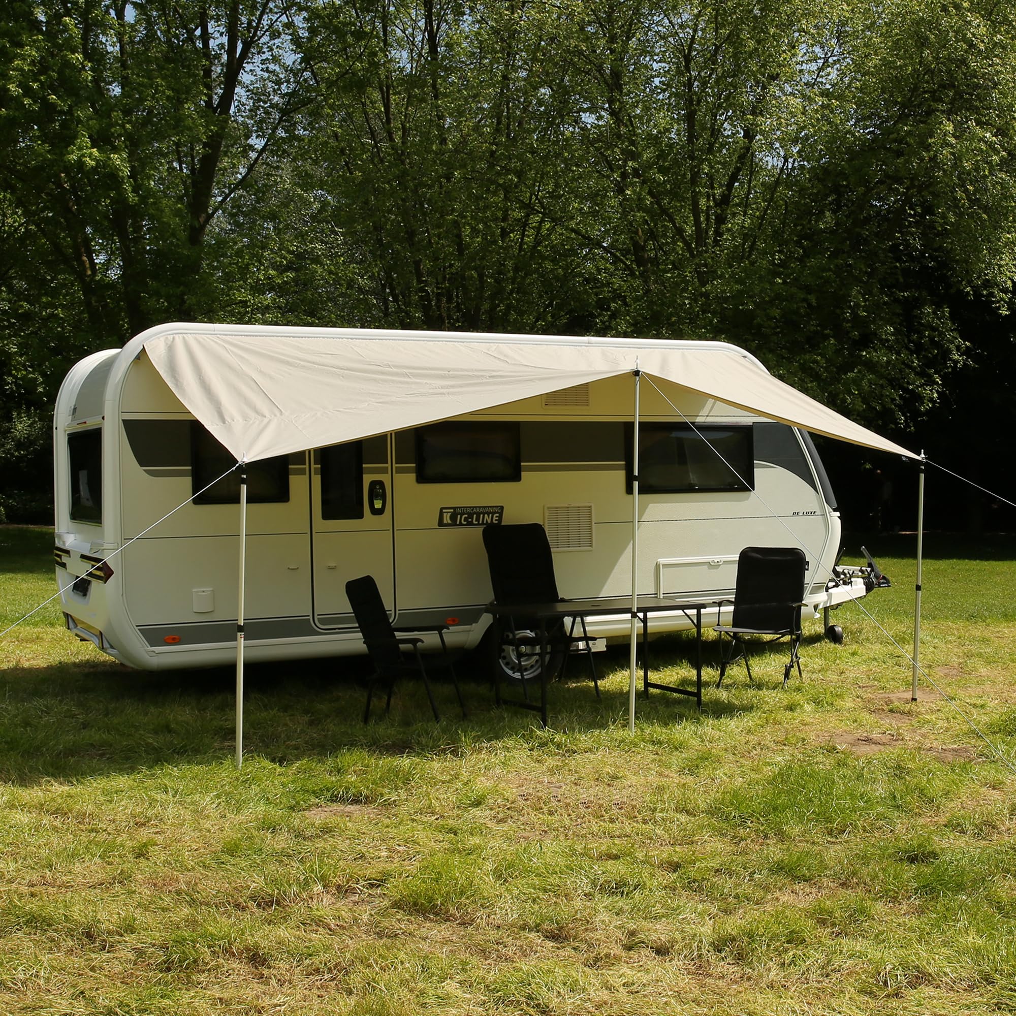 your GEAR Caravan Tarp TC Auvent de caravane - Voile d'ombrage en coton imperméable avec UV 50+, barres télescopiques en aluminium, 5 tailles, beige/sable, 400 x 240 cm