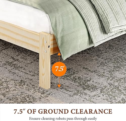 Miniatura 7 de Yaheetech Base de cama individual con plataforma de madera de pino macizo con cabecero con paneles, estilo Wicklow, soporte de listones de madera,