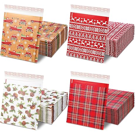 60 Pack Christmas Bubble Mailers 8.3x9.3in