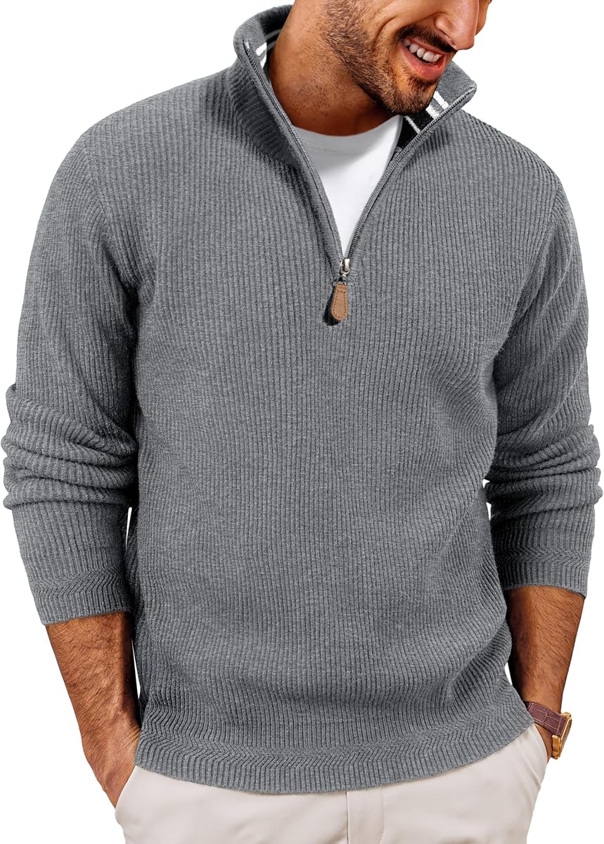 Mens Quarter Zip Pullover Sweaters Knit Dress Sweater