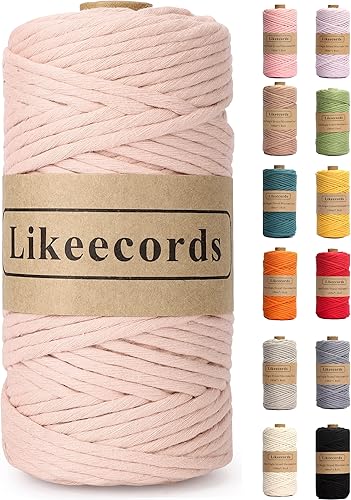 Likeecords Cuerda de macramé de un solo hilo de 0.157 in, cuerda de algodón colorido para colgar en la pared, ganchos de plantas, para manualidades