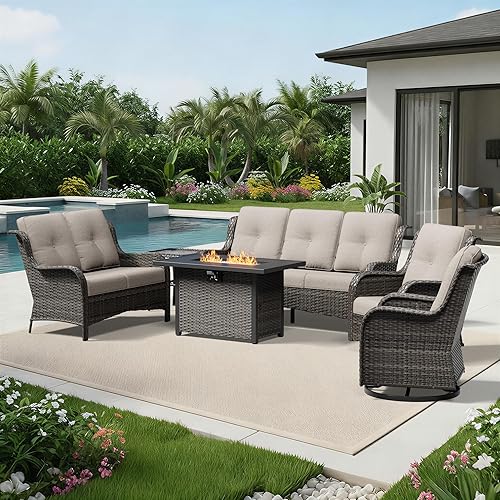 Miniatura 18 de Joyside Silla mecedora giratoria para exteriores para patio, mecedora de mimbre para exteriores con cojines de tela de olefina adecuada para porche