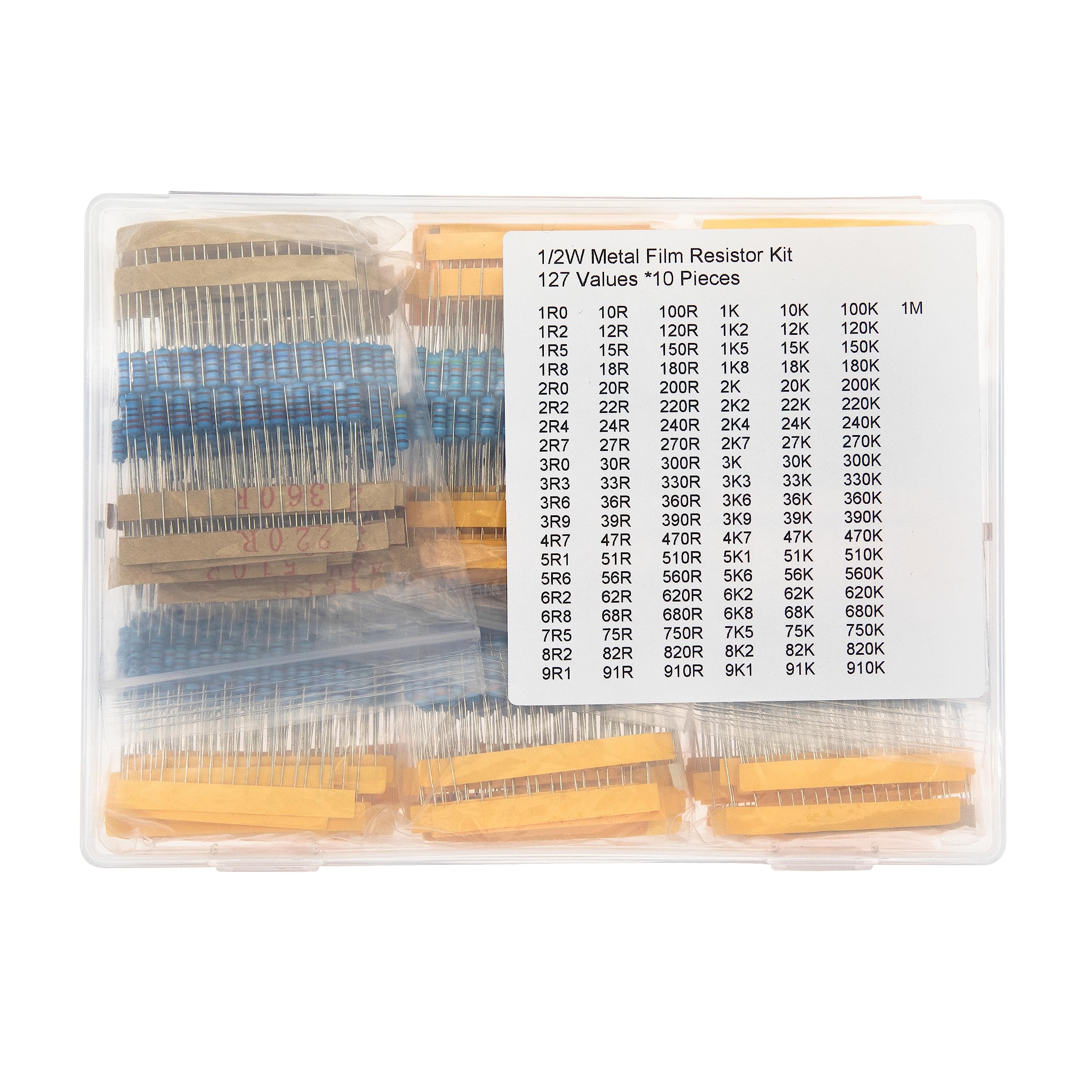 127 Values * 20 Pieces 1/2W 1% Metal Film Resistor Kit 1R0 to 1M-image-37