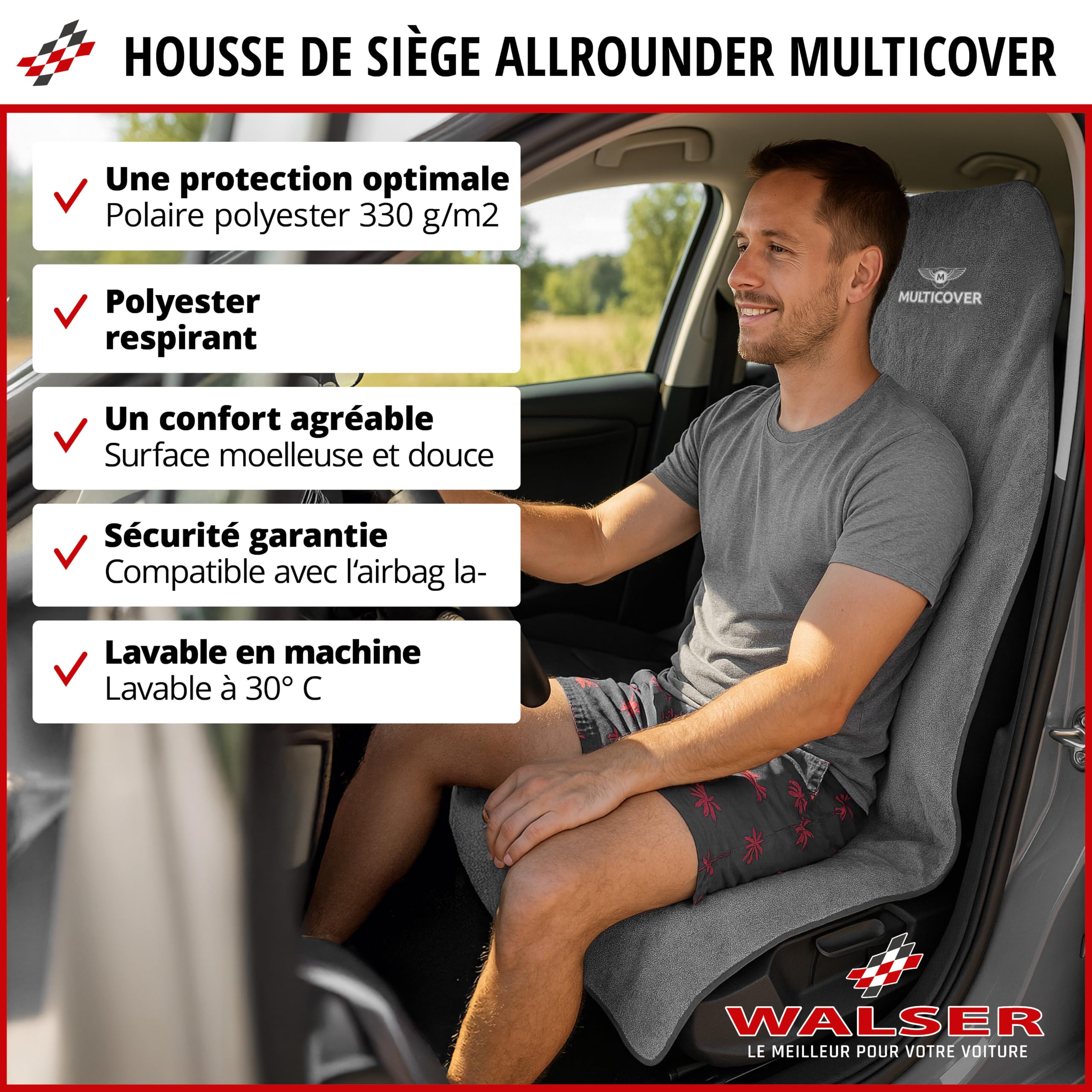Walser Housse de siège Multicover, Housse de siège Auto Universelle, Protection de Place Auto Lavable Gris