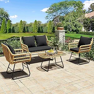 YITAHOME 4-Piece Patio Furniture Set with Cushions and Metal Table