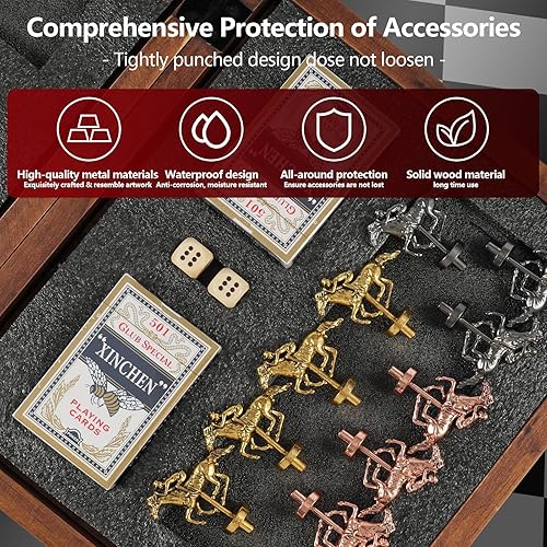 Miniatura 10 de Grhonior Finish LINE - Juego de mesa de carreras de caballos está equipado con 11 tablero de ajedrez de pino grueso de caballos de metal de lujo,