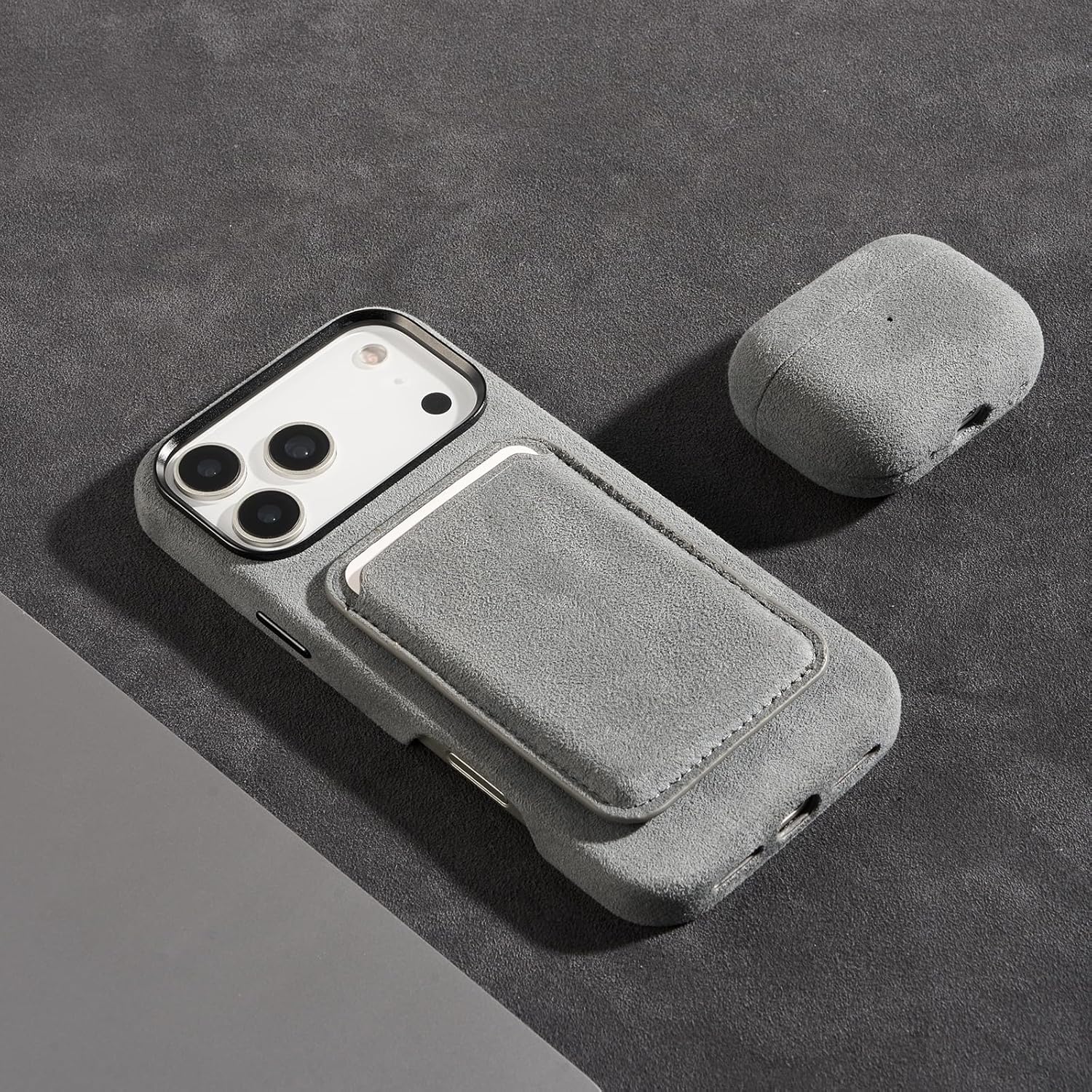 Alcantara Suede Case for AirPods Pro 3, Handmade Full-Wrap Case,Synthetic Suede Cover, Handmade Full Wrap, Full Protection and Shock Resistance (Gray)