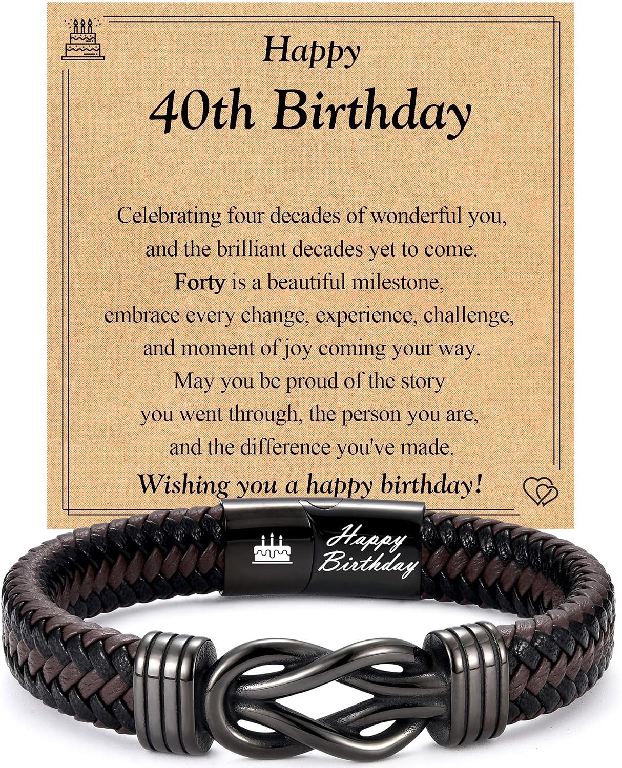 Leyung 12th-40th Birthday Gift for Boys Him Men, Leather Knot Bracelet Gifts for 12 13 16 18 Year Old Boys Son Grandson Nephew Friend with Birthday Card