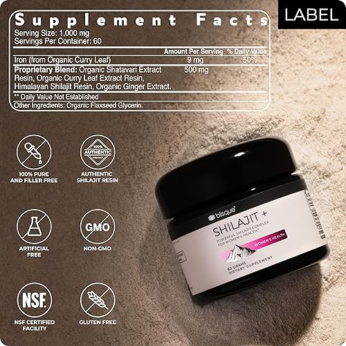 Miniatura 6 de Blisque - Suplemento de resina Shilajit orgánica pura del Himalaya  para la salud de la mujer  con shatavari orgánico y hierro  Auténtico y natural