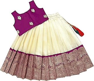 FELIZ THE DESIGNER STUDIO Baby Girl's Readymade South Indian Pattu Pavadai Lehenga Choli For Kid's
