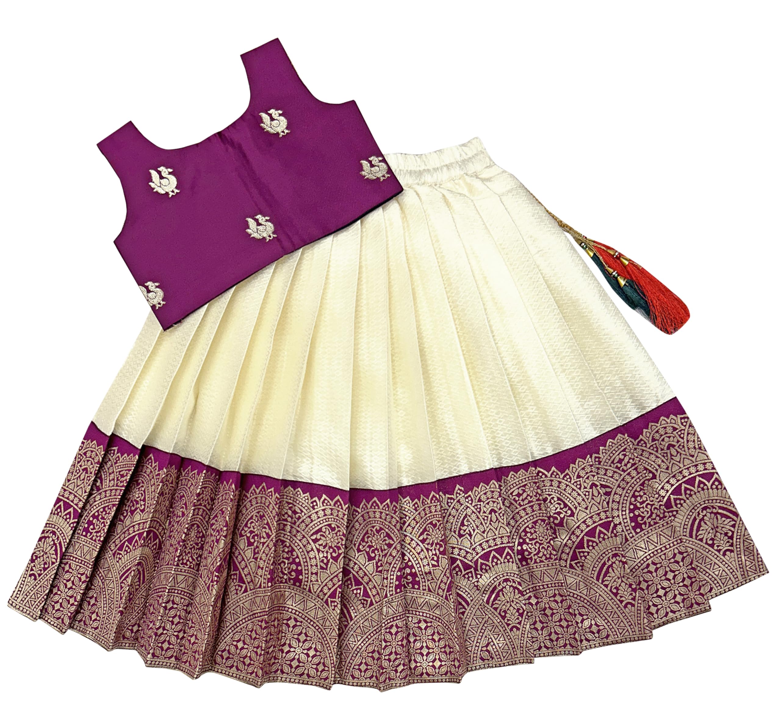 FELIZ THE DESIGNER STUDIO Baby Girl's Readymade South Indian Pattu Pavadai Lehenga Choli For Kid's