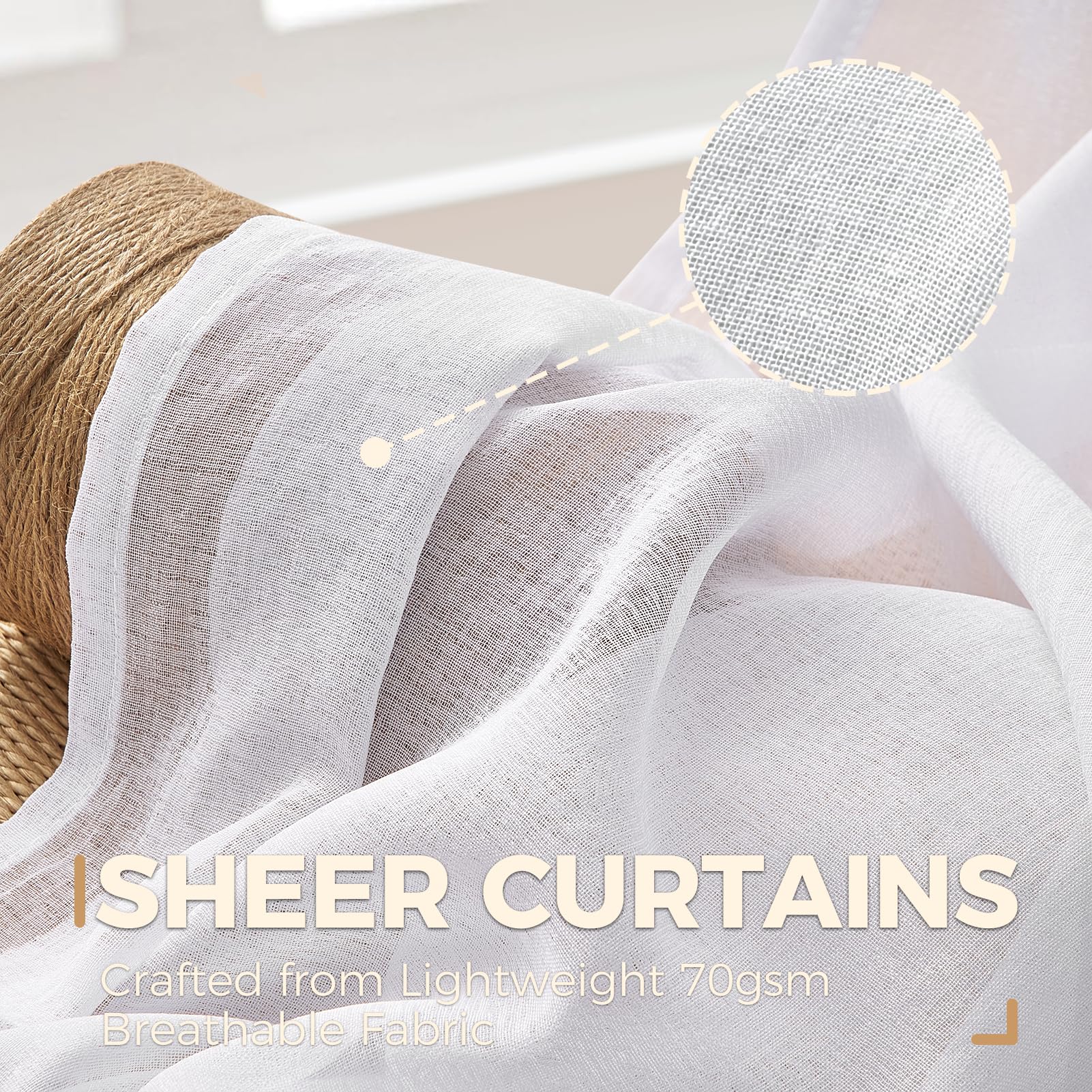 MRTREES - Tende leggere corte con nastro piegato, per soggiorno, camera da letto, ragazze, cucina, camera da letto, 120 x 140 cm (lunghezza x larghezza), bianco moderno, set di 2 pezzi