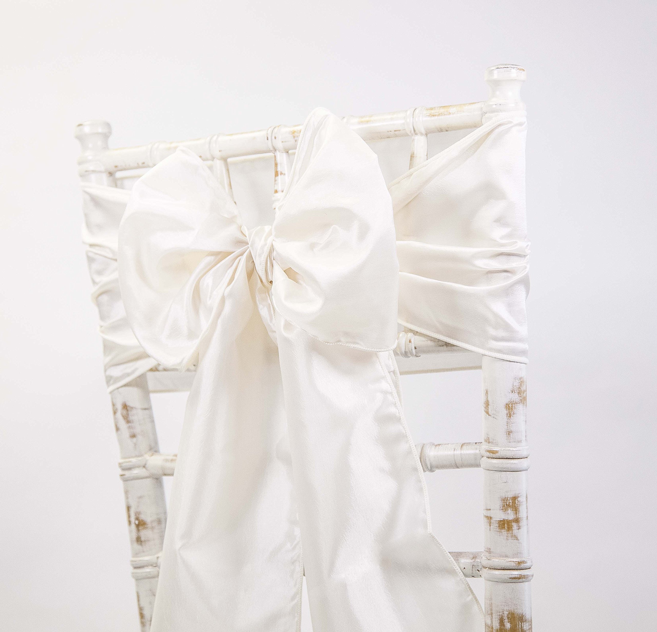 Decor Essentials Taffeta Chair Sashes Covers for Wedding Events Corporate Chair Dressing (Ice Ivory)