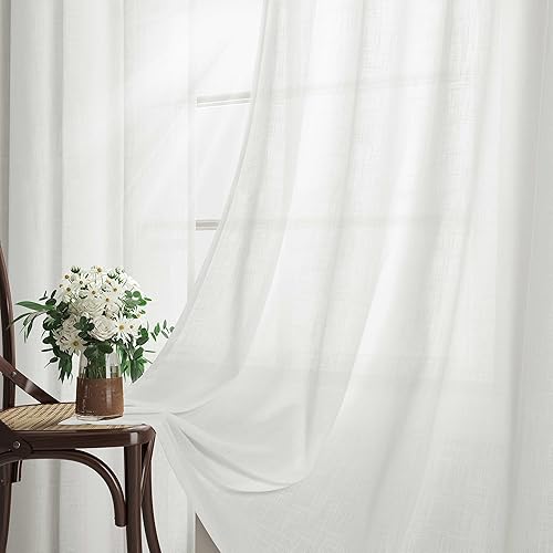 Miniatura 3 de 2 Paneles de Cortinas Blancas de 90 Pulgadas para Sala de Estar y Comedor, con Ojales, Ligeras, Modernas, de Granja, Boho, de Algodón, con Textura