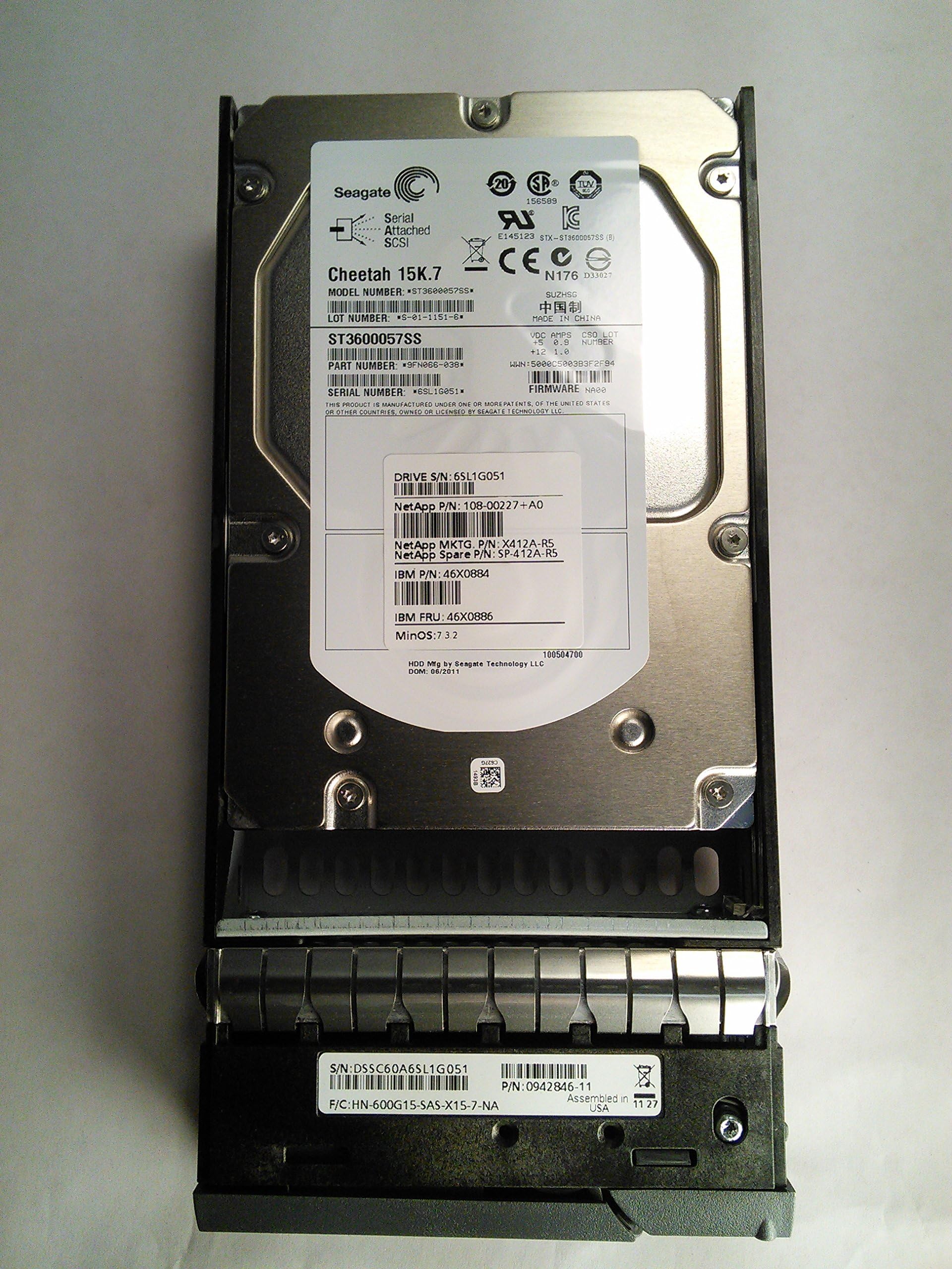 X412A-R6 - NETAPP 600GB 15K 3.5 SAS 6Gb/s HDD - IBM PN: 46X0884 / IBM FRU PN: 46X0886 / NETAPP PN: 108-00227