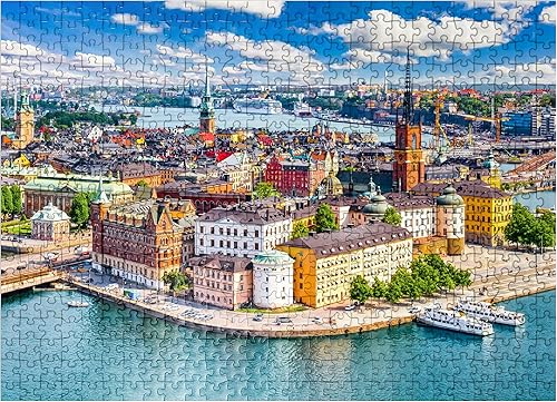 Stockholm Old Town (Gamla Stan) Cityscape from City Hall Square, Suecia, rompecabezas prémium de 500 piezas para adultos