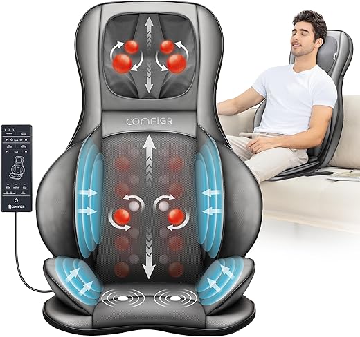 COMFIER Massager Chair with Heat, Shiatsu Neck Back Massager Portable with Compress & Rolling,Massage Chair Pad for Full Back, Neck & Shoulders,Full Body Pain, Gray B081KVJRTP